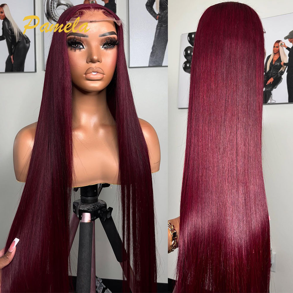 Lace Front Wigs - Super doppelt gezogene burgunderfarbene, leimlose Perücke,