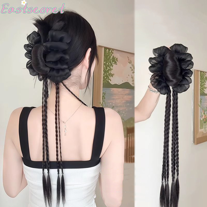 Claw Clip Messy Bun Hair Piece - Schwarze Schleife, halbgebundene Haarklammer, Feder-Federball-Haarverlängerungen, Haarklammer