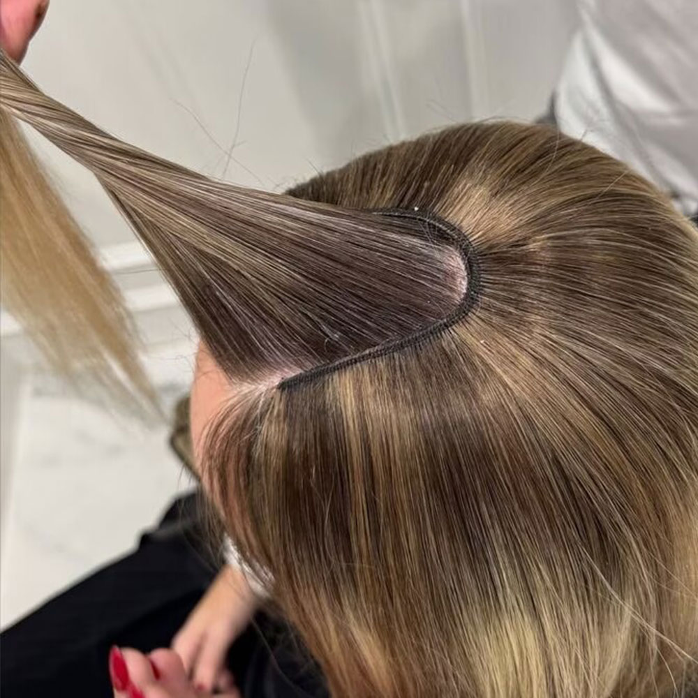 Seamless Clip In Hair Extensions Human Hair - V-förmige Clip-In Echthaar-Extensions, unsichtbare braun-blonde Highlight-Toppers